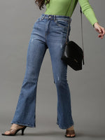 Women's Blue Solid Bootcut Denim Jeans-GZ-5244-3-Blue