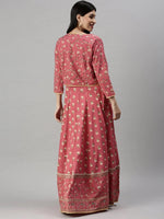 Women's Pink Floral Anarkali Kurta-BSM1012-Pink