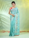 All Over Thread Floral Embroidery Sea Green Cotton Saree-MA62CT33610074