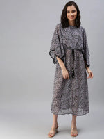 Women Black Printed Kaftan Dress-AE-9953-Black