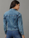 Women's Blue Solid Denim Jacket-GZ-5499-Blue