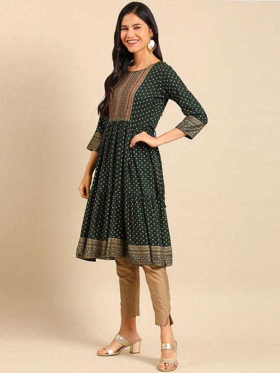 Women's Green Printed Anarkali Kurta-AT-A-620-Green