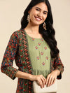 Women's Olive Printed Anarkali Kurta-GW-3123-Olive