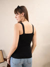 Women Black V-Neck Sleeveless Crochet Top