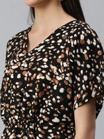 Women Black Printed Kaftan Top-AE-10278-Blackwhite