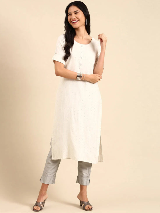 Women's White Solid Straight Kurta-SKC-862-Offwhite