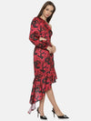 Floral Red One Shoulder Assymetrical Dress-17302