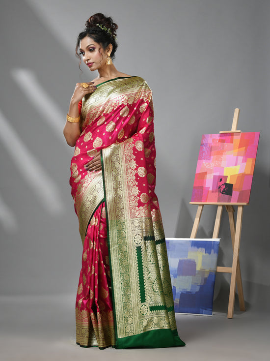 Hot Pink Silk Banarasi Saree With Zari Woven Designs-MA52BSL441050090