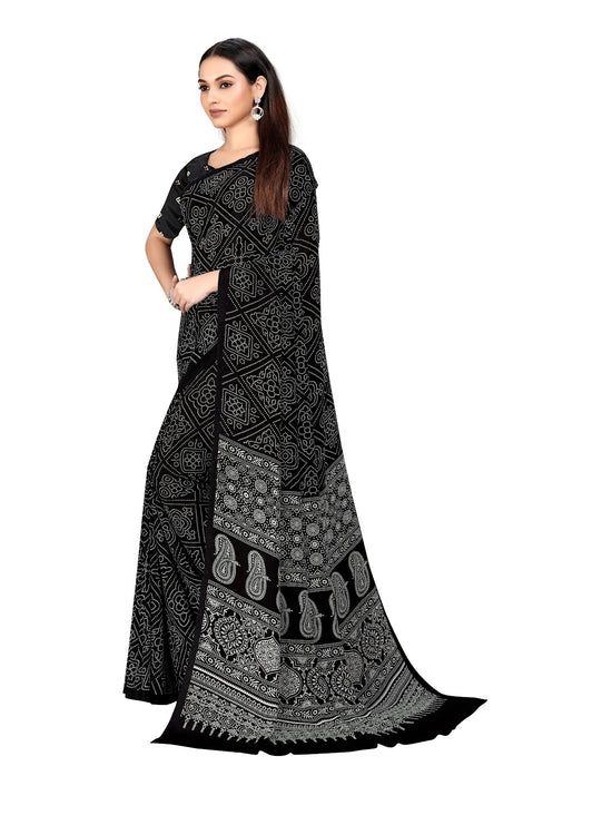 Vimla Women's Black Crepe Silk Uniform Saree with Blouse-5202_PM