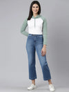 Women White Colourblock Crop Sweatshirt-AE-10656-White