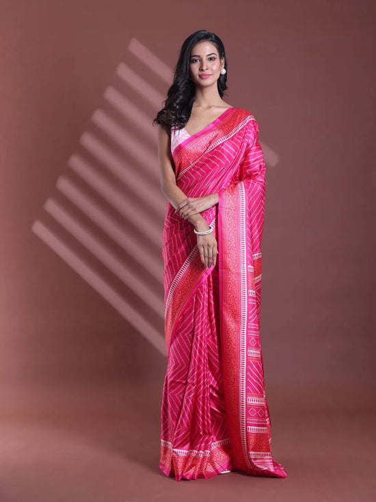 Pink Bandhani Print Silk Soft Saree-MA60BSL01400029