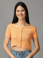 Women's Orange Solid Fitted Crop Top-TG-028-A-Orange