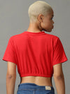 Women's Red Solid Cinched Waist Crop Top-AE-10504-Red