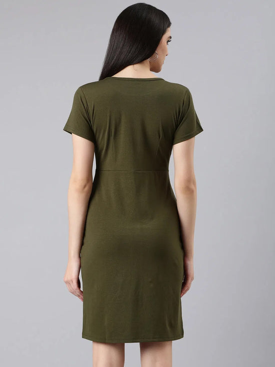 Women Olive Solid Bodycon Dress-AE-506-Olive