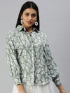 Women's Green Printed Shirt-AE-10199-Green