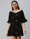 Women Black Solid Fit and Flare Dress-AE-9897-Black