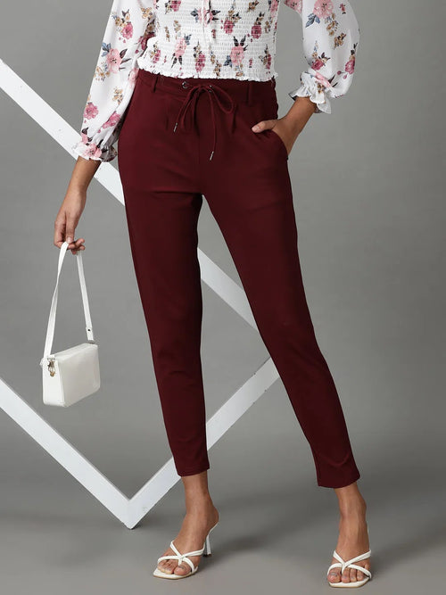 Women's Burgundy Solid Track Pant-AF-1905-Burgundy