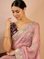 Saree Mall Women's Organza Mauve Embellished Designer Saree With Blouse Piece-SRENIK2067C