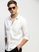 Men White Solid Shirt-RAYMONDSDOBBY-262-White