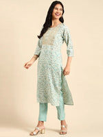 Women's Sea Green Printed Kurta Set-RF-1949-Seagreen