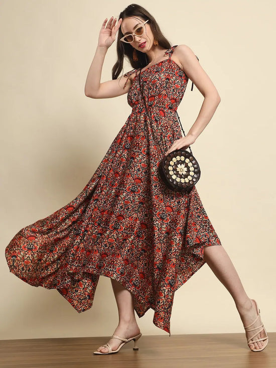 Multi Printed Handkerchief Hem Dress