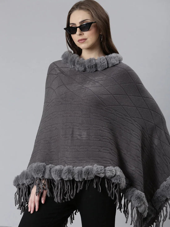 Women Grey Self Design Poncho-CHN-9913-Grey