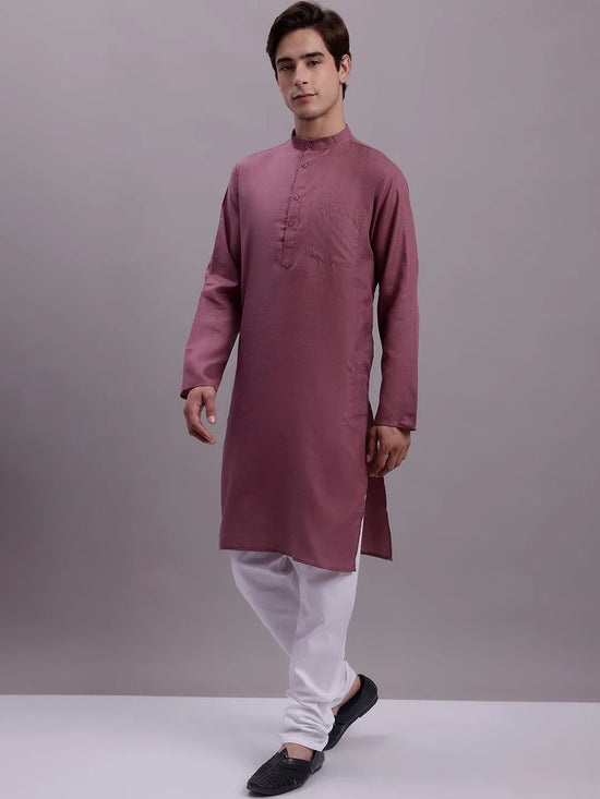 Men's Solid Cotton Kurta With Pyjamas-JOKP-611Magenta