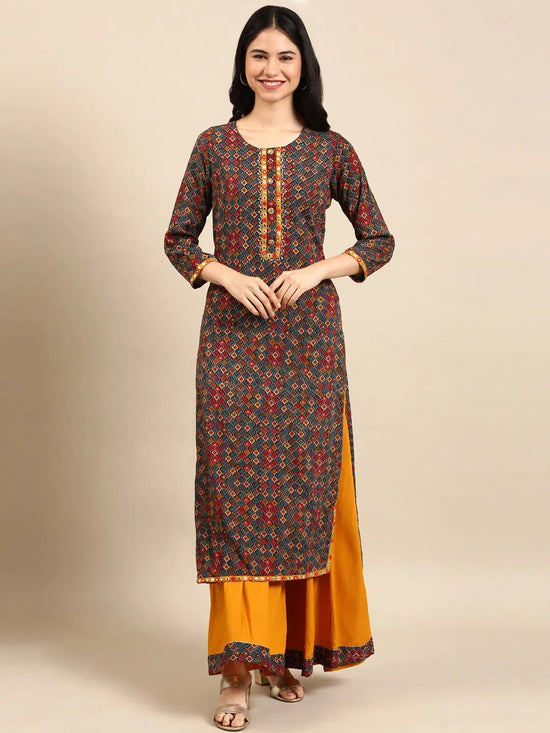 Women's Multicolour Colourblock Kurta Set-GW-1119-Multi