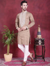 Men's Sequins Embroidered Kurta Pyjama Set.-JOKP-5019Beige