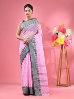 Bubbegum Pink Pure Cotton Tant Saree With Woven Designs-MA51TT43480079