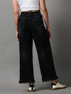 Women's Black Solid Wide Leg Denim Jeans-IM-9772-Black