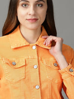 Women's Orange Solid Open Front Jacket-GZ-5577-Orange