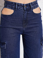 Women Blue Blast Waist Cut Out Cargo Jeans