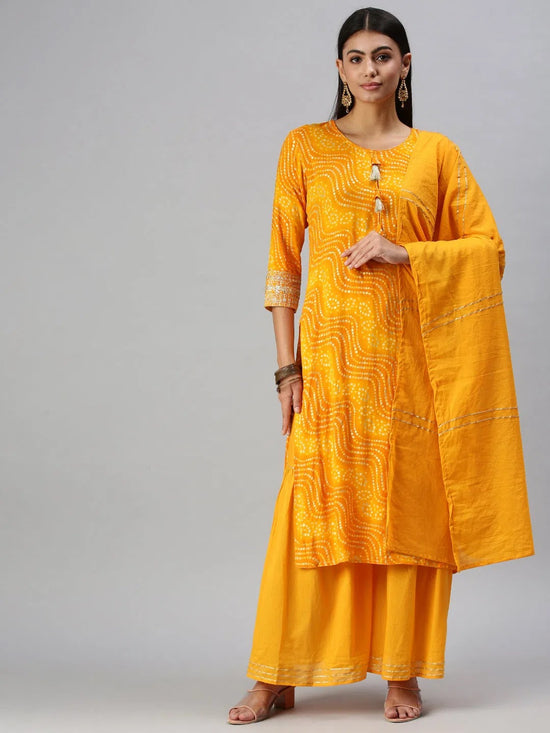 Women's Yellow Printed Kurta Sets-FS2181-Yellow