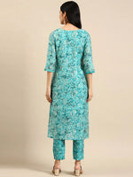 Women's Turquoise Blue Printed Kurta Set-SKC-3369-Turquoiseblue