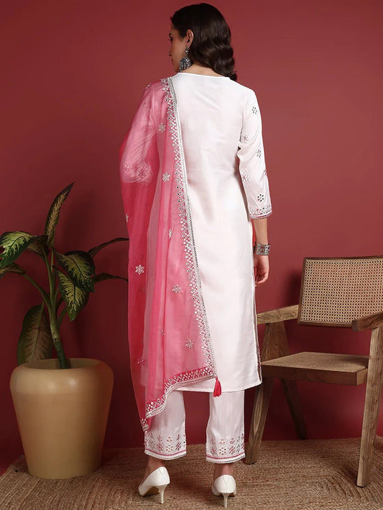 Ahika Polyester Solid White Indian Ethnic