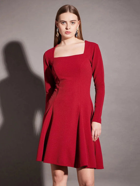 Short Flare Dress with cut-out back in Red Color