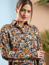 Women Multi Floral Oversize Shirt With Straight Pants