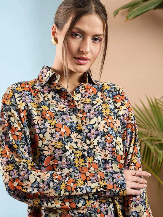 Women Multi Floral Oversize Shirt With Straight Pants