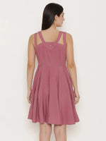 Cutout neck skater dress in Mauve