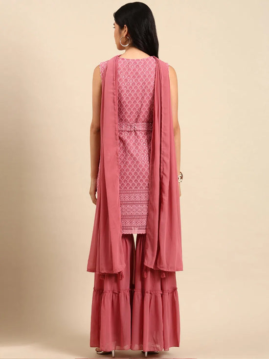 Women's Pink Embroidered Kurta Set-UB-2503-Pink