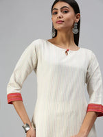 Women's White Striped Straight Kurta-RF1350-White