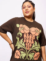 Women Brown GROW YOUR OWN WAY T Shirt Dress