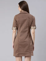 Women Brown Solid Shirt Dress-LT-104-Brown