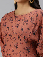 Women's A-Line Brown Printed Dress-AE-9892-Brownnavyblue