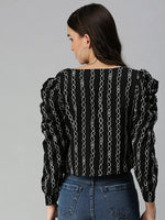 Women's Black Striped Crop Tops-AE-7053-Blackwhite