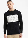 Men Round Neck Self Design Black Pullover-CH009-Black