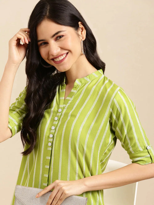 Women's Green Printed Straight Kurta-SKC-3251-Green