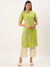 Women's Green Striped Straight Kurta-SKC-3233-Green