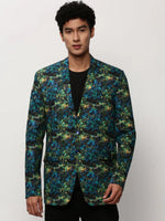 Men Blue Printed Casual Blazers-SOBLZ-082-11-Blue